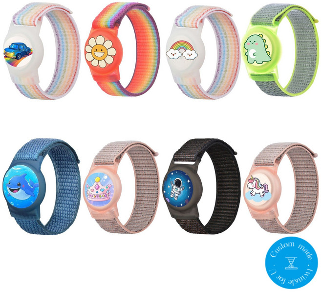 어린이 미아방지 애플 에어태그 시계줄 찍찍이 타입 보호케이스, 핑크프린세스