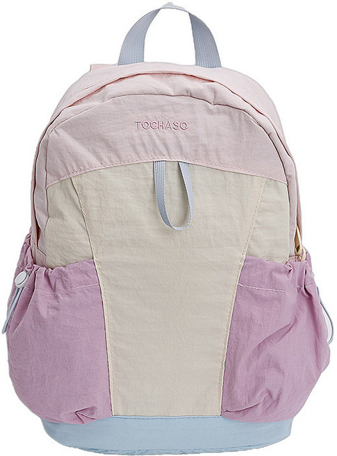 TOCHASO 撞色兒童後背包，輕便大容量防潑水雙肩包，適合學生運動登山旅行使用, 粉色大號