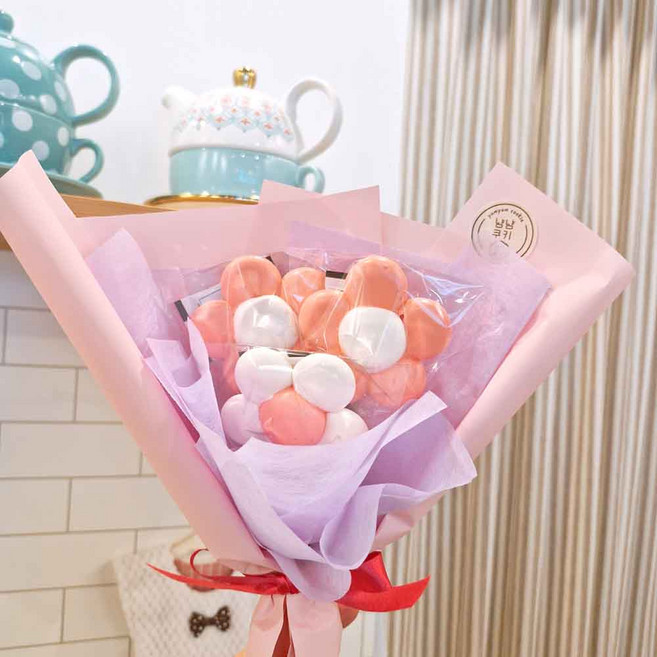 [냠냠쿠키] 머랭쿠키 꽃송이 핑크 / 기념일 생일 졸업식 입학식 행사 선물, 3세트, 10g