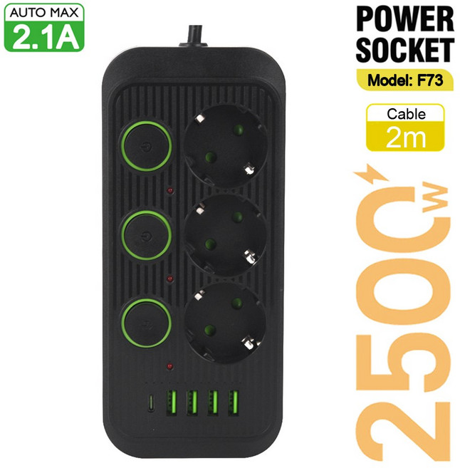 멀티콘센트 디자인 연장선 고용량 EU 220v 플러그 다중 소켓 AC 콘센트 US 110vB 포트가 있는 전원 스트립 연장 케이블 서지 보호기 네트워크 필터 개별 스위치, 1개