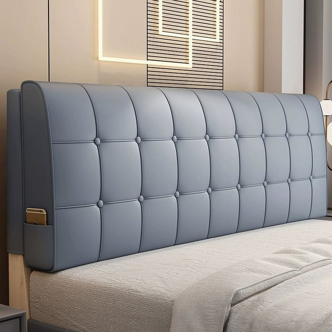 침대 헤드쿠션 머리 벽쿠션 헤드커버, 테크 패브릭 - 다크네이비 - 체크 패턴