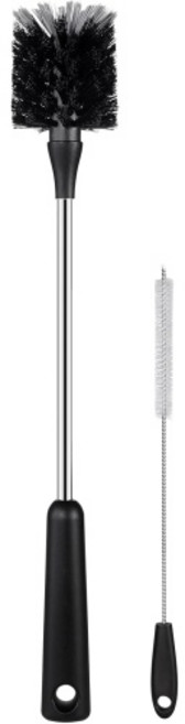 물병 브러시 15인치 길이의 스테인리스 스틸 손잡이 병 클리너 스크러버 컵용 주방 클리닝 와인 잔 커피 머그잔 텀블러 디캔터 블랙, Bottle Brush With, 1