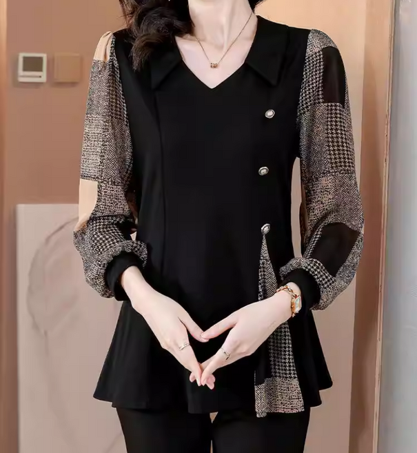 쌍천 중장년 빅사이즈 봄가을 긴팔 블라우스 마담 블라우스 긴팔티 엄마옷 40대 50대 상의 A26022626