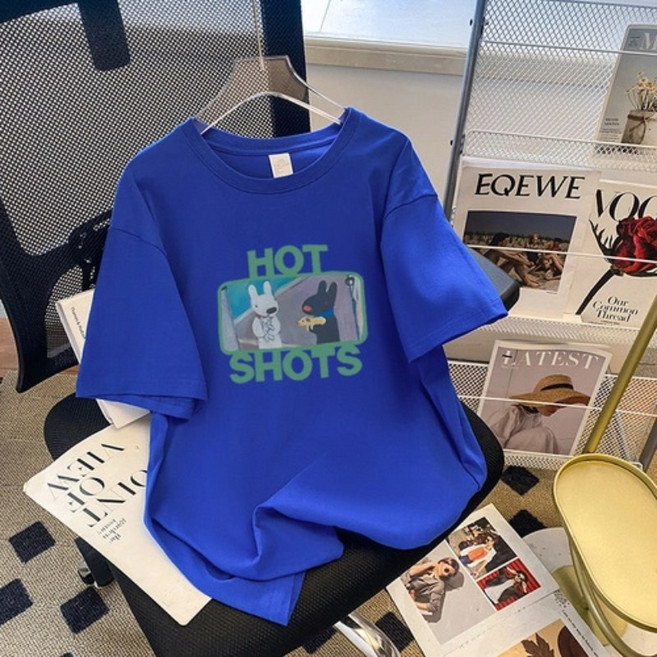 투니스 여성 라운드넥 프린팅 루즈핏 캐주얼 반소매 티셔츠