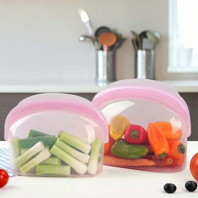 실리콘 지퍼백 스탠딩 항균 친환경 다회용 두툼 실리콘 밀폐용기, 1000ml+1500ml, 1세트