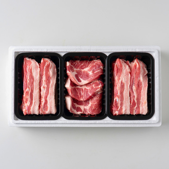 [고기담은정성]국내산 녹돈 돼지고기 삼겹살+목살 1.5kg 구이&선물세트(가방미포함), 1세트