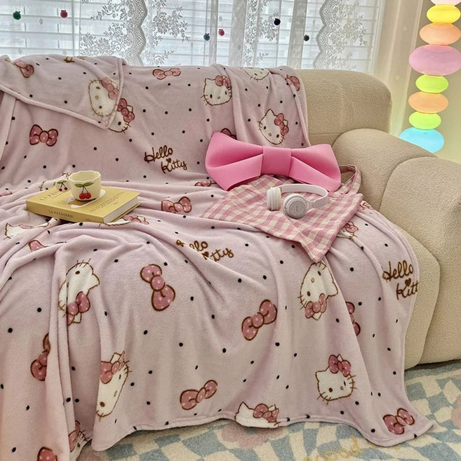 키티 담요 극세사 사무실 선물용 무릎담요 차량 수능 쇼파 캠핑 겨울 블랭킷 캐릭터 겨울이불, 2톤, 갈색