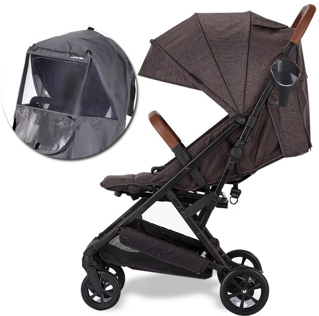 에어보스 오토 폴딩 캐리어 유모차 V90 + 컵홀더 + 보낭커버 + 보관가방 세트, 에쉬 블랙