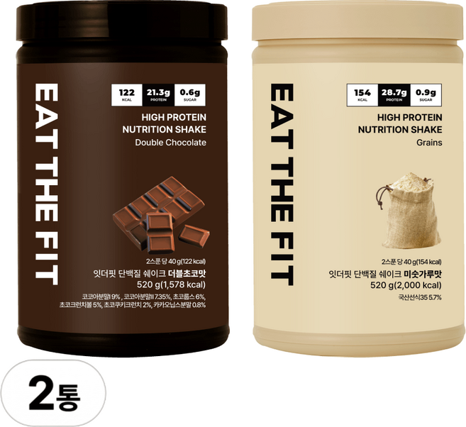 잇더핏 단백질 쉐이크 대용량(더블초코맛 1통+미숫가루맛 1통)