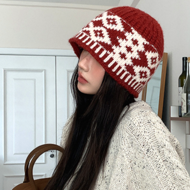 온더밸류 여성 니트 버킷햇 비니 벙거지 빅사이즈 모자