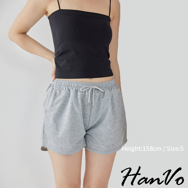 HanVo 高腰寬鬆運動短褲 吸濕排汗 瑜珈跑步 居家睡褲