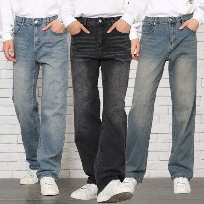 남성 바지 3컬러 클래식 스트레이트핏 캣워싱 스판 청바지