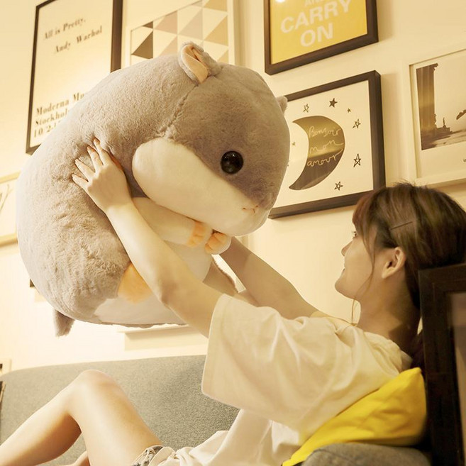 귀여운 대형 햄스터 인형 쿠션 햄찌인형 바디필로우 다람쥐 애착인형 모찌 낮잠베개 그레이 도토리 60cm