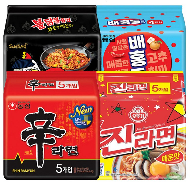 농심 신라면5+진라면매운맛5+불닭볶음면5+배홍동비빔면4, 19개