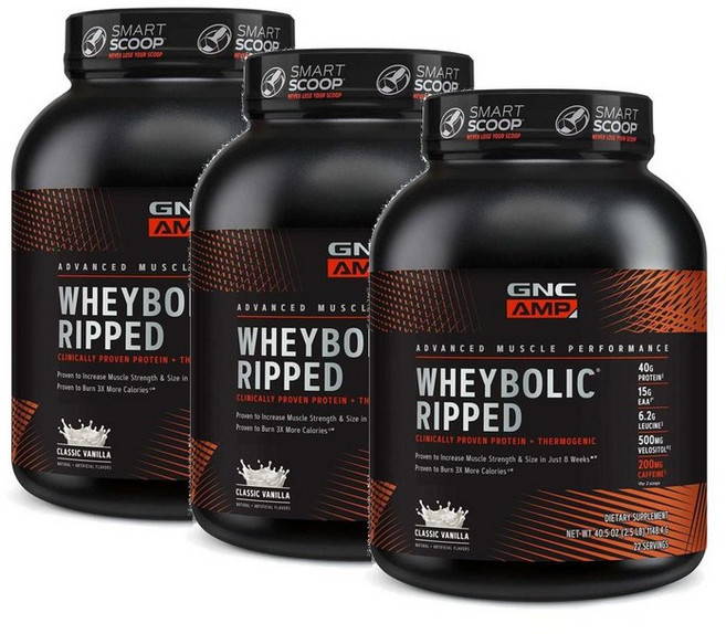 지엔씨 웨이볼릭 립드 프로틴 단백질 파우더 클래식 바닐라맛 GNC AMP Wheybolic Ripped, 3개, 1.148kg