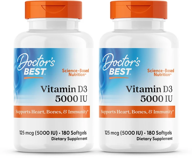 Doctors Best 비타민 D3 5000 IU, 180정, 2개 - 쿠팡