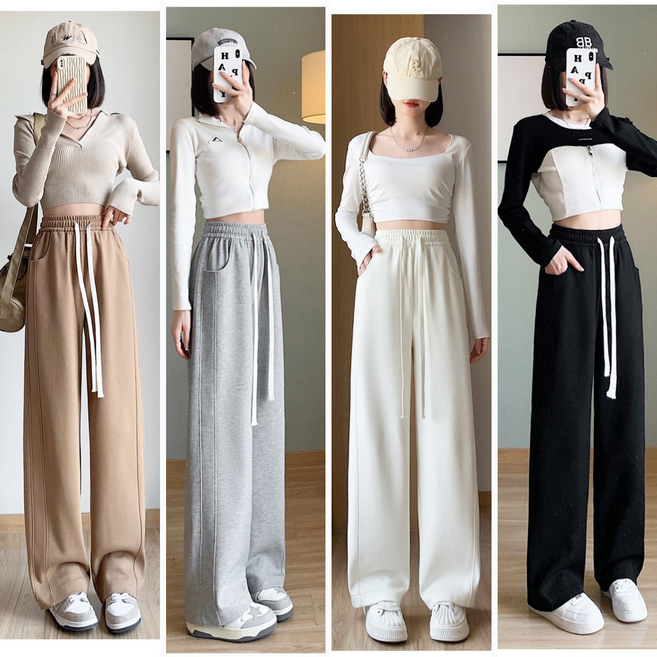 韓版高腰直筒休閒闊腿長褲 (80KG內可穿 四色可選)