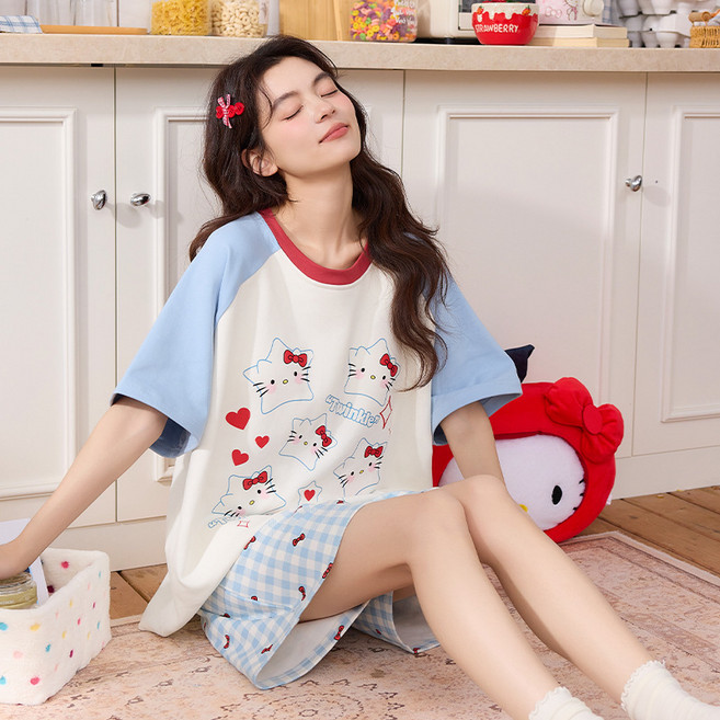 GOYES 산리오 여성 여름 반팔 반바지 상하의 잠옷 세트 캐릭터 홈웨어 세트