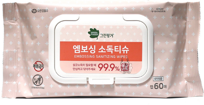 그린핑거 엠보싱 소독티슈 캡형, 60매, 1개