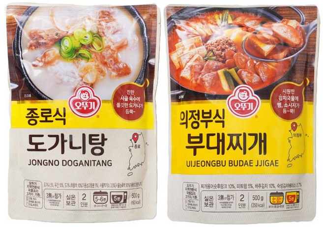 오뚜기 종로식 도가니탕 +의정부식 부대찌개1+1 500g, 1세트