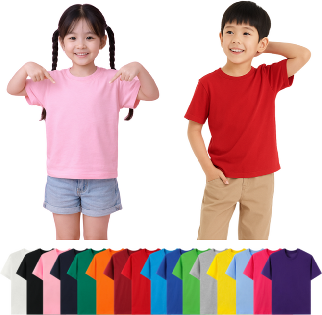 아동 30수 20수 면 100% 코마사 무지 라운드 반팔 티셔츠