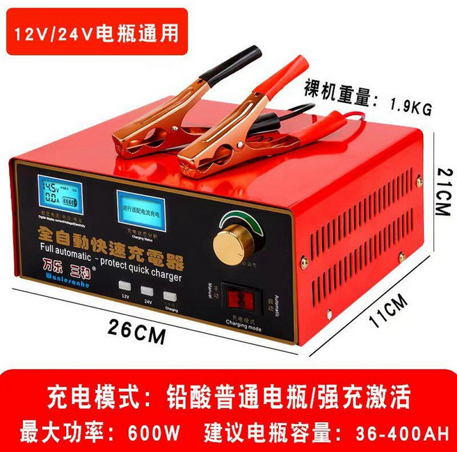 차량용 배터리 충전기 점프스타터 12V 24V 방전 복원 전문가용 재생 4_특대출력 600W 산업용 전류조절, 1cm, 1개