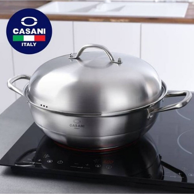 까사니 그랜드 IH 파티팬 34cm 1단 스텐 전골 찜냄비 해산물 수육 만두 찜기 찜통, 1개