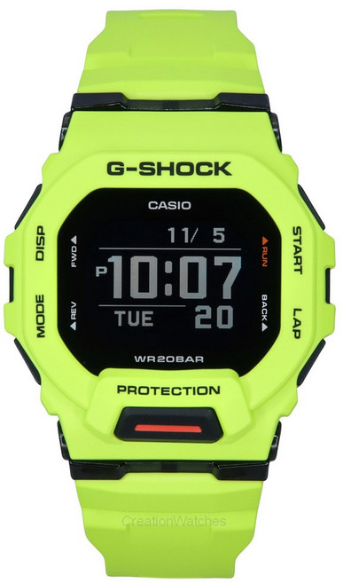 카시오 G-Shock G-Squad 디지털 스마트폰 링크 옐로우 레진 스트랩 쿼츠 GBD-200-9 200M 남성용 시계
