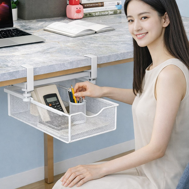 무타공 철제 책상 서랍형 수납함, 화이트, 1개