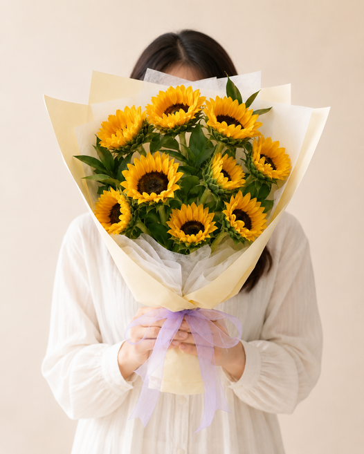 해바라기 10송이 생화 꽃다발 꽃배송 꽃배달 부부의날 로즈데이 성년의날 승진 졸업선물 입학 기념일 로즈데이 집들이, 1개