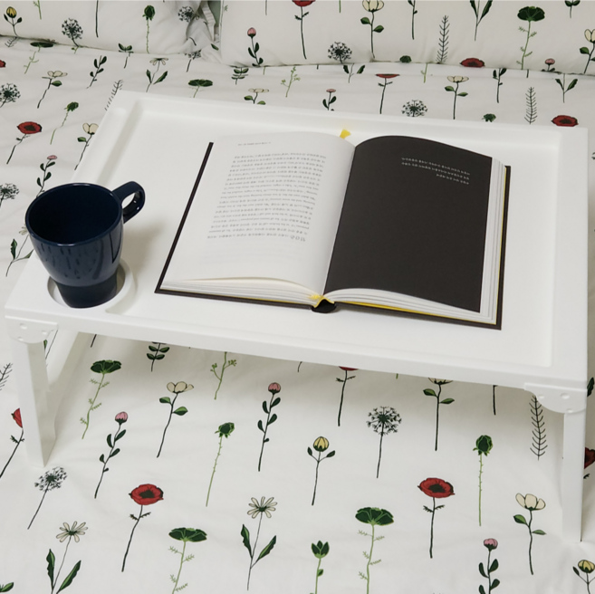 블루밍 데일리 미니 초경량 다용도 접이식 베드테이블 간식 레고 놀이 멀티 테이블, 화이트