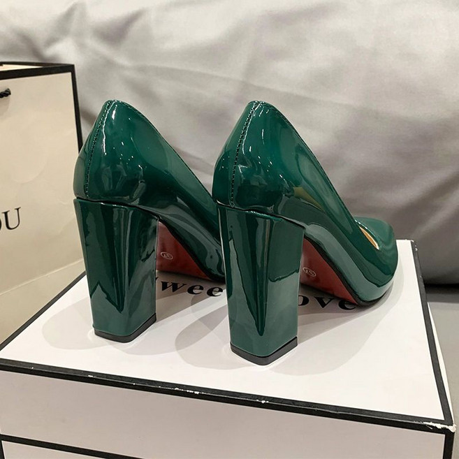 라오농 10cm 청키 힐 여성 신발 41-48 사이즈 지방 피트 하이힐 캔디 컬러 밝은 가죽 하이힐 09df19LL