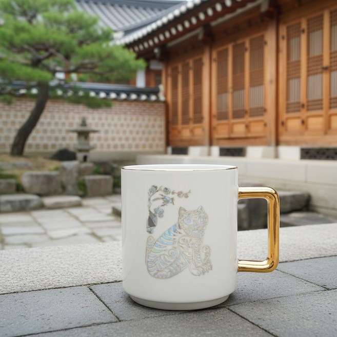 골드드림24k 호작도 자개 머그컵 외국인선물 집들이선물 1p 2p, 1세트, 호작도 머그 (화이트+화이트)