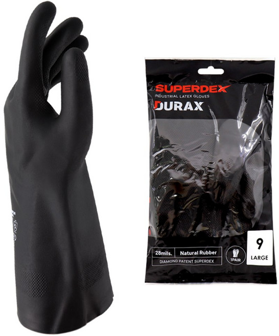 슈퍼덱스 듀락스 천연라텍스 두꺼운 공업용 내화학 장갑 신나용 내산 내유장갑 산업용 정비용 연구실용 안전장갑 해루질, 1세트, 블랙