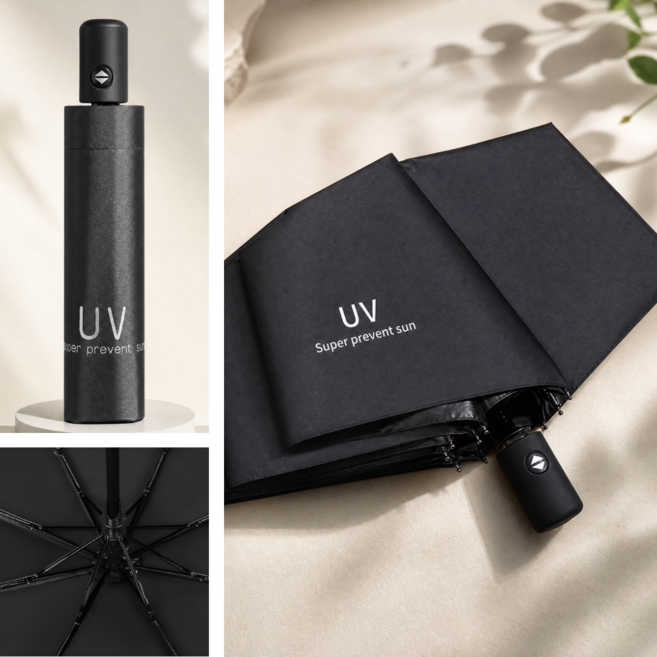 그로스앤썸머 튼튼한 UV 자외선 완벽 차단 3단 접이식 원터치 경량 자동 우산 겸용 양산