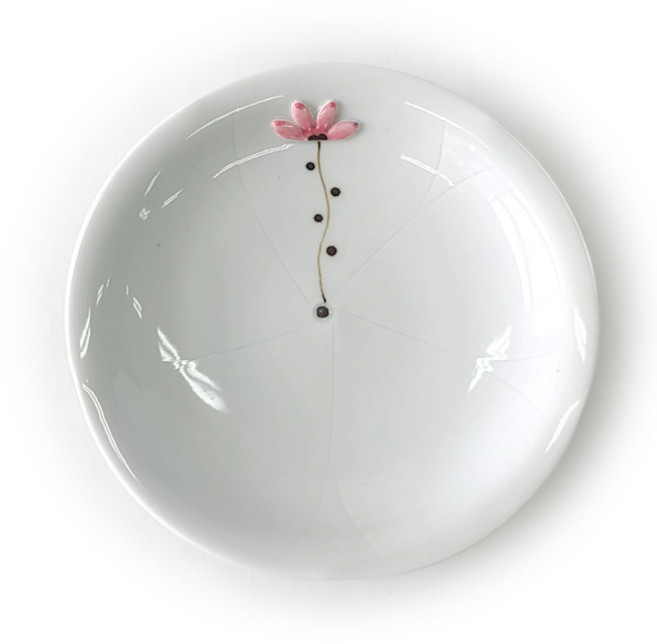 백자 핑크국화 다식 접시 대 (지름 12.5 cm) 다기도구 다식받침 다기 다도구 접시, 받침, 1개