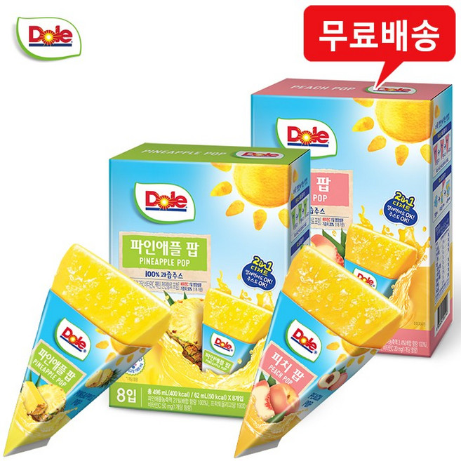 Dole 돌 후룻팝 2팩(피치1+파인애플1)/무배, 62ml