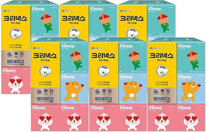 크리넥스 카카오 미니 티슈 2겹, 6개입, 6개