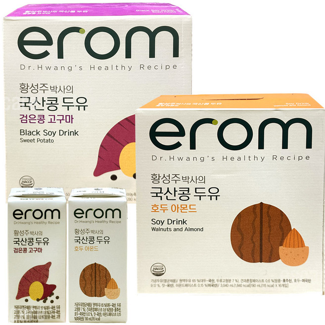 이롬 황성주 박사의 국산콩 두유 고구마 1박스 + 호두와 아몬드 1박스, 32개, 190ml