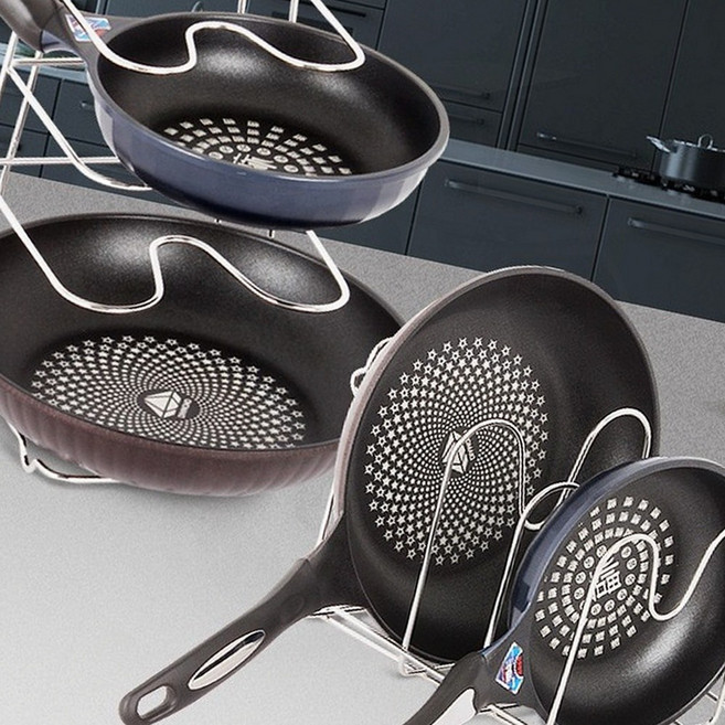 후라이팬 정리대 일체형 주방 냄비 거치대 프라이팬 수납 팬걸이 냄비꽂이 세척 부엌, 1개, 후라이팬정리대(일체형)