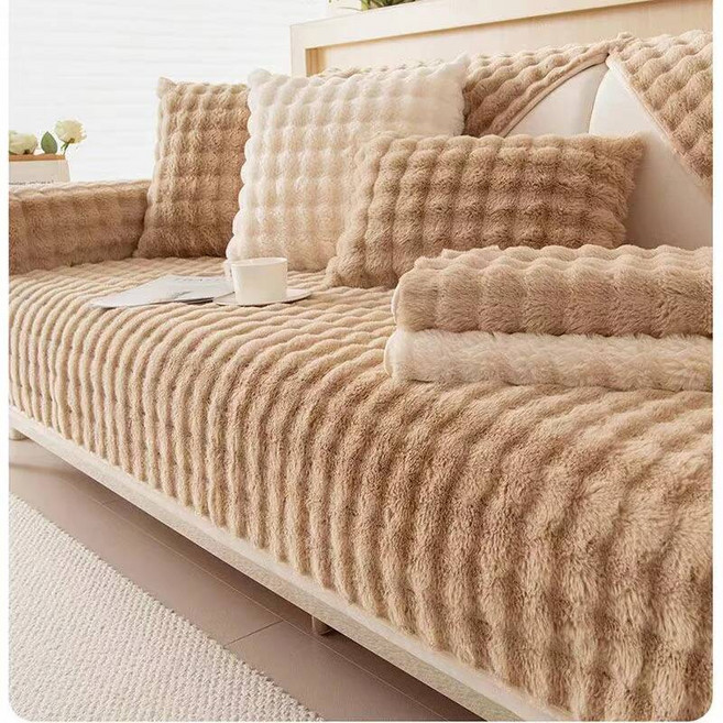 버블 모조 토끼 모피 플러시 소파 매혹적인 슬리퍼 커버 미끄럼 방지 부드러운 타월 정교한 쿠션 시트 거실 현대 홈 220651, 07 70X240cm, 다크 카키, 1개