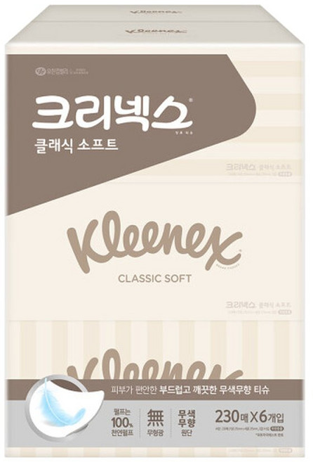 클래식 미용티슈 230매6개/각티슈/휴지, 230매입, 6개