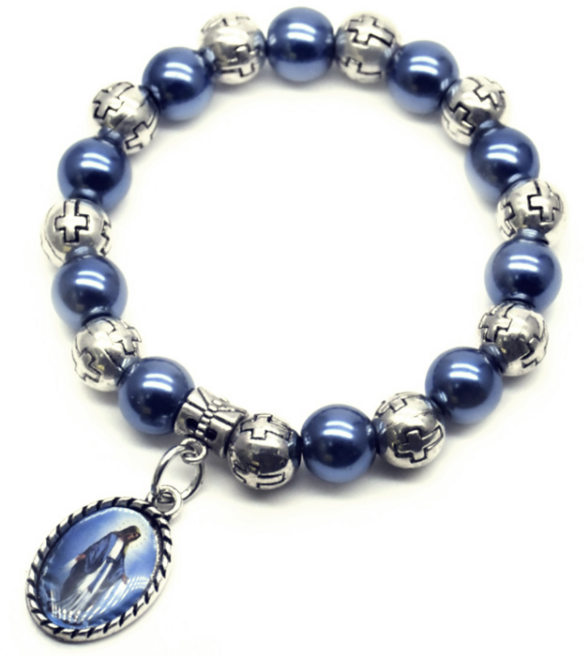 펄 비즈 블루 천주교 묵주 팔찌 기도용품 카톨릭 교회 패션 세례선물, 1개