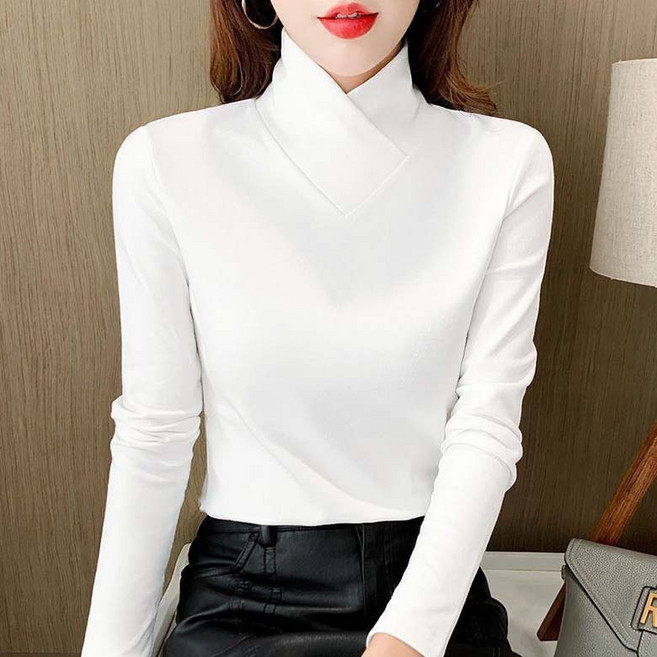 여성 보온 내의 솔리드 슬림핏 레이어드 봄가을겨울 하이넥 빅사이즈 상의 이너티 베이직 긴팔 티셔츠