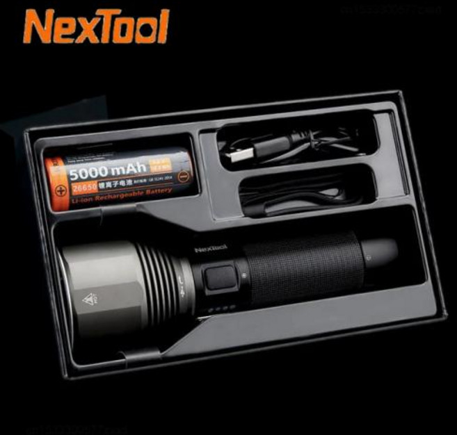 Nextool 캠핑용 충전식 손전등 IPX7 방수 야외 LED 조명 C타입 탐사 토치 램프 2000lm 380m 5 가지 모드, 1) changeable - Black, 1개