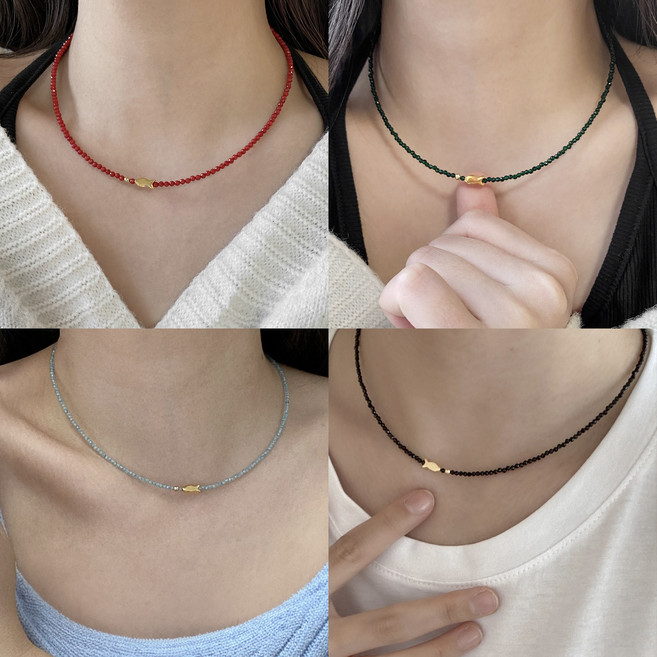 14K 행운 천연석 물고기 목걸이 산호석 마노석 아쿠아마린 블랙스피넬 원석목걸이