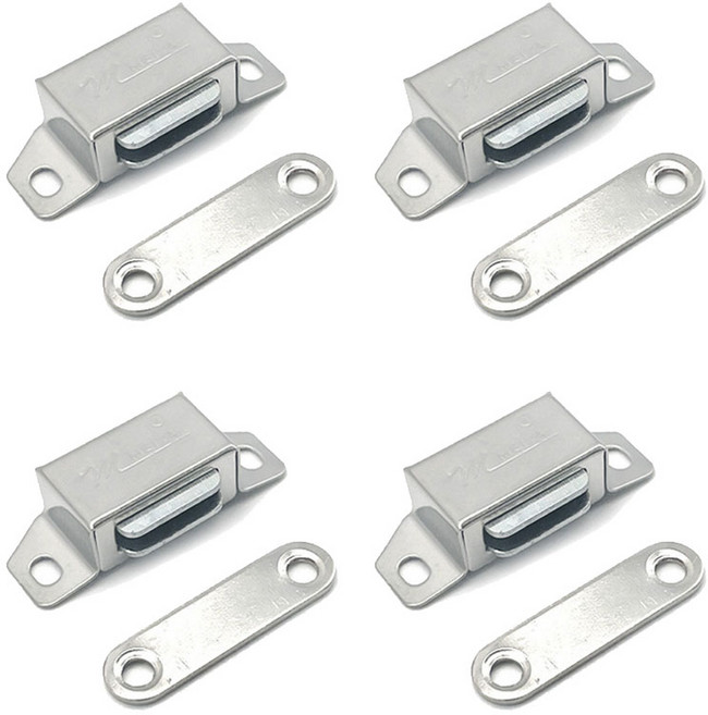 아이베란다 스텐 자석빠찌링 사각 도어캐치 가구 철물, 12.5x30mm(소), 4개, 실버