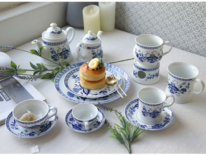 센스쯔비벨 무스터 코발트 블루 티 시리즈 머그 커피 찻잔 워머 접시 집들이 선물