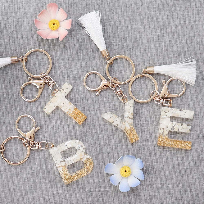 [비브랜드](더원스)커플 열쇠고리 알파벳 레진 핸드폰 가방 키홀더 자동차 파우치 이니셜 키링, C