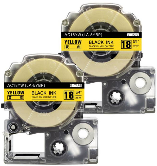 엡손 라벨기테이프 호환 2개 세트 구성, 18mm, 노랑배경 검정글씨 AC_Y